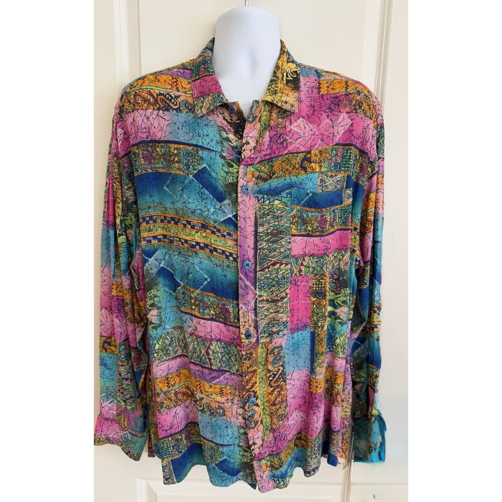 Jams World Men’s Long Sleeve Hawaiian Shirt, XL, Graphic Multicolor Design, EUC